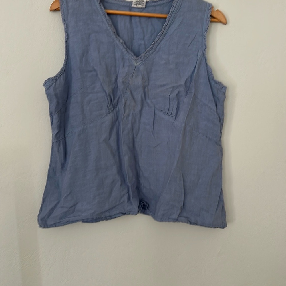 CP Shades Light Blue Sleeveless Linen Top with lace detail